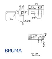 MEDIDAS MONOMANDO LAVABO MURAL con PLACA NAUTIC BRUMA